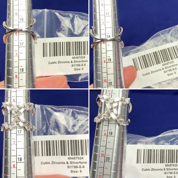 Silver Emerald Diamond Baguette Cubic Zirconia X Shape Ring Size 7 Size 8 - Picture 16 of 17